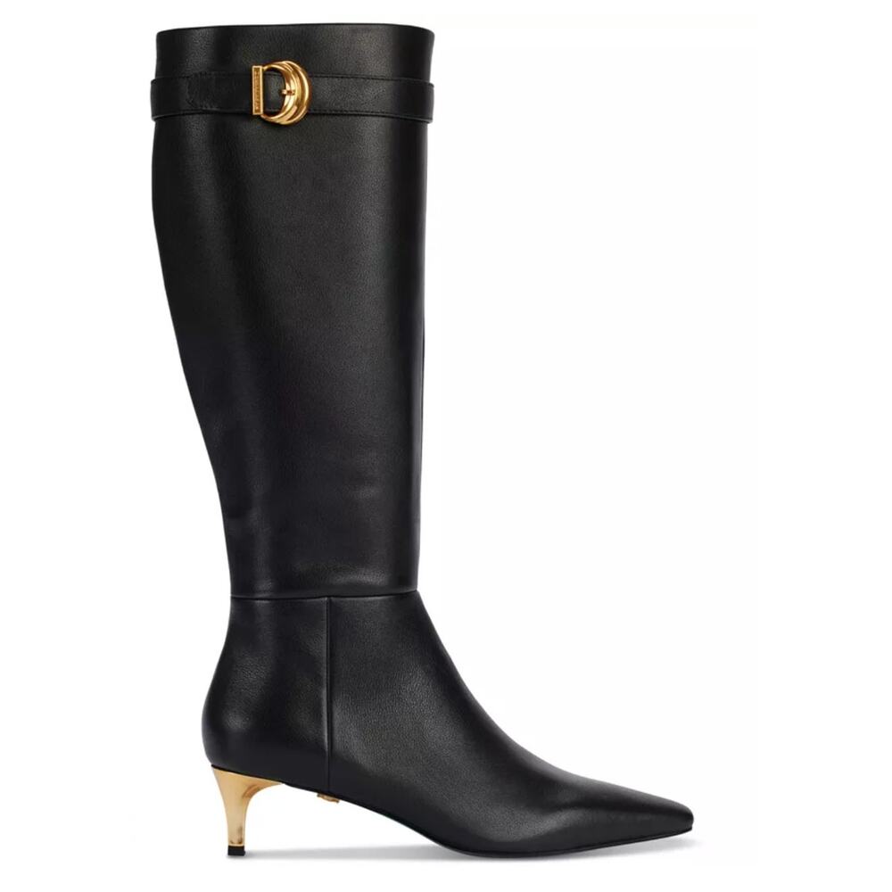 Donna Karan New York Women's Clari Tall Boot Black Leather Gold Heel Size 6 NIB